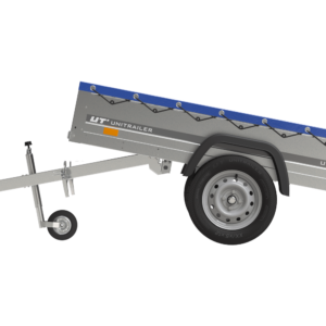 Garden Trailer 200 Kipp Einachsanhänger mit Stützrad und blauer Flachplane